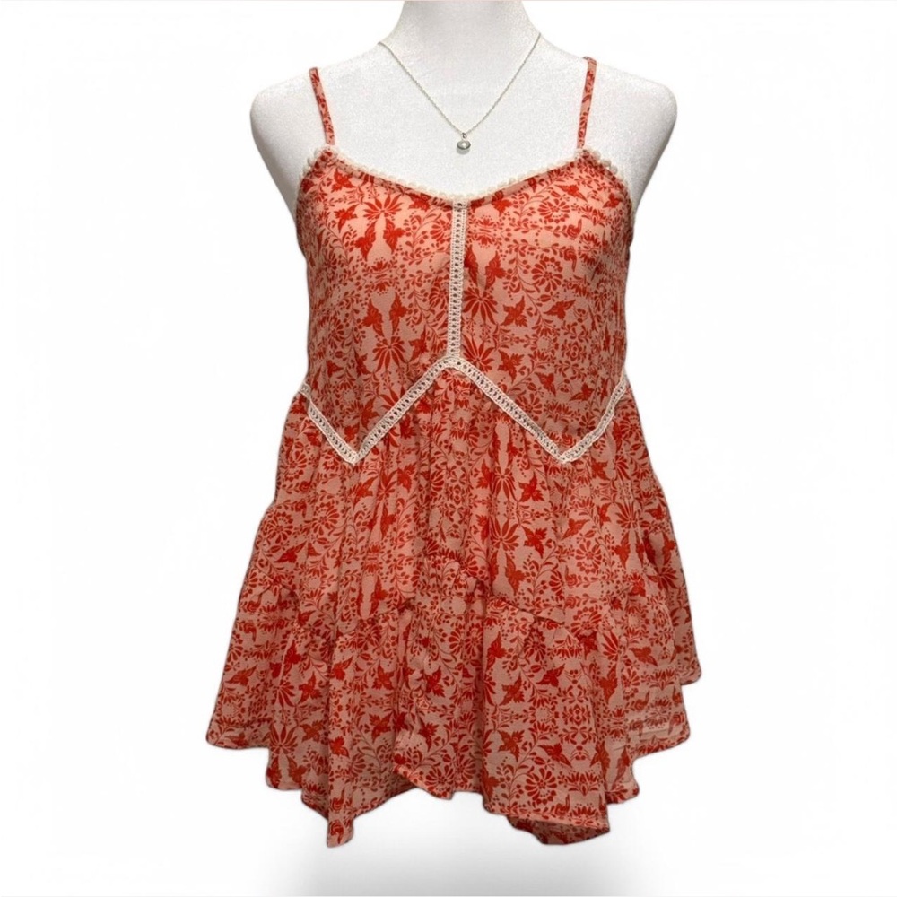 Floral patterned red babydoll tank top